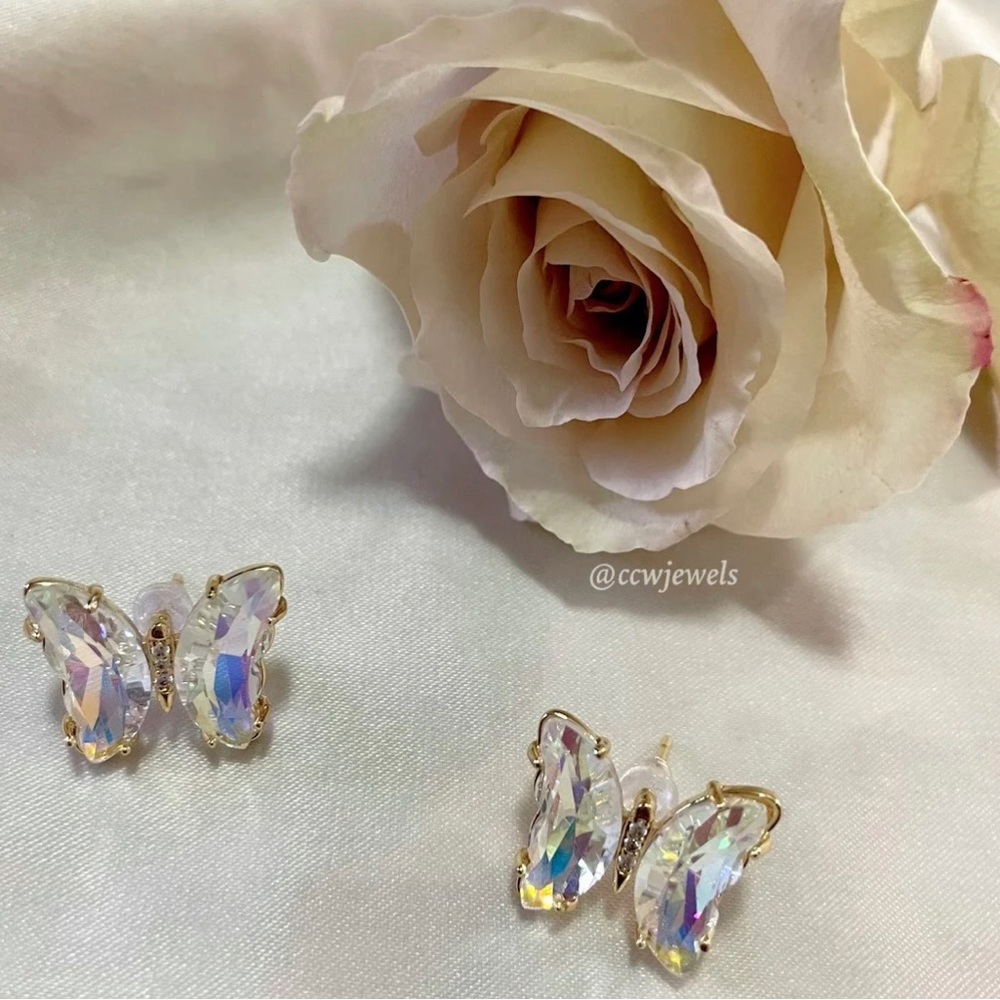 Over the Rainbow 24K Iridescent Cubic Zirconia Spring Butterfly Earrings